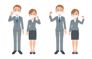ビジネスパーソン　ガッツポーズ　マスク　仕草・対応セット