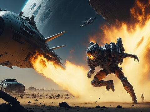 Sci-fi movie scene action sequence. Generative AI