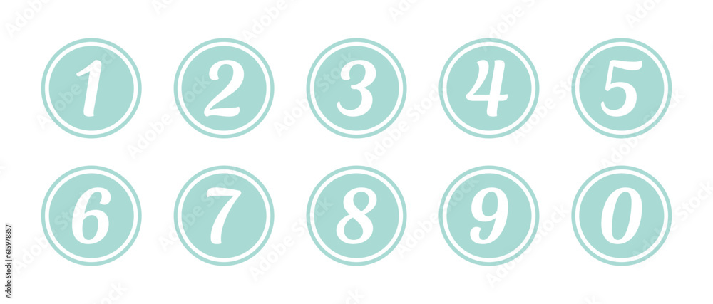 Poster simple round numbers symbol set in green pastel color. vector illustration.