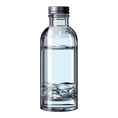Transparent glass bottle holds purified liquid