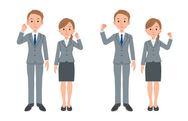  ビジネスパーソン　ガッツポーズ　仕草・対応セット