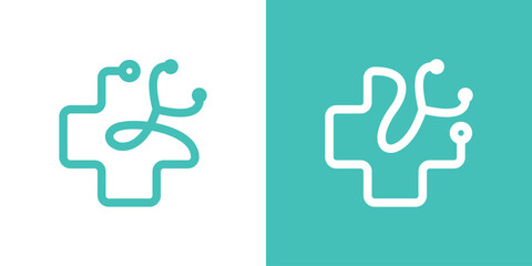 logo design health care, stethoscope and plus minimalist icon vector inspiration