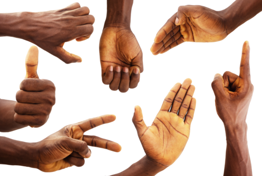 Set of black Hand gestures isolated on transparent background