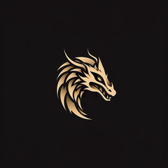 A golden dragon head on a black background. Generative AI.