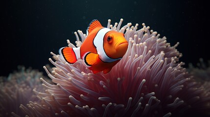 Naklejka na ściany i meble Clown fish with anemone. High - end retouching Generative AI