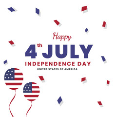 Happy Fourth of July United States Of America Independence Day Background Design with United States national flag balloon and confetti. Suitable to place on content with that theme. Vector file