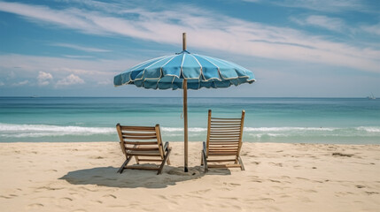 2 chair and umbrella on the beautiful beach