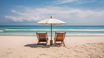 Fototapeta na wymiar clean beach chairs and umbrella