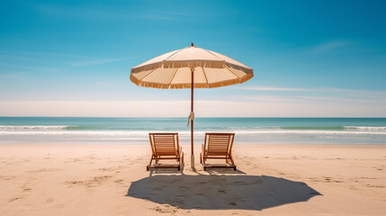 beach chairs and umbrella with sea view