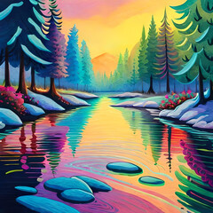 Obraz na płótnie Canvas Trippy Vibrant Forest 