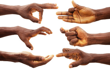Set of black Hand gestures isolated on transparent background