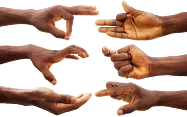 Set of black Hand gestures isolated on transparent background