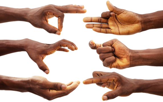 Set of black Hand gestures isolated on transparent background