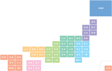 ブロックスタイルの地名入り日本地図