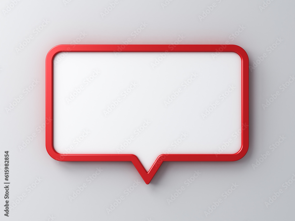 Poster Speech bubble or blank social media notification pin isolated on white gray wall background with shadow minimal conceptual 3D rendering