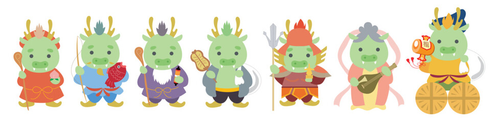 Print辰, 辰年, 年賀状, 2024, 七福神, イラスト, テンプレート, , 年賀はがき,はがき, 新年, 2024年, お正月, ドラゴン, 手描き, 干支, 新春, 迎春, 謹賀新年, 神, 竜, ベクター, シンボル, アイコン,ワンポイント,冬,福,縁起