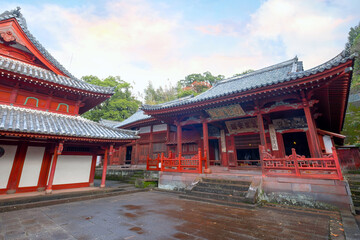 Naklejka premium Nagasaki, Japan - Nov 29 2022: Sofukuji temple built in 1629 for Nagasaki's Chinese residents, the temple is constructed in a Chinese architectural style and different from other temples in Japan.