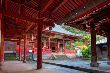 Fototapeta na wymiar Nagasaki, Japan - Nov 29 2022: Sofukuji temple built in 1629 for Nagasaki's Chinese residents, the temple is constructed in a Chinese architectural style and different from other temples in Japan.