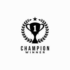 trophy champion vector template. first place winner award wreath ribbon graphic illustration.