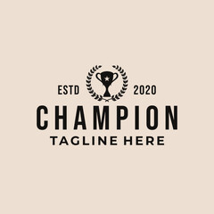 Fototapeta premium trophy champion vector template. first place winner award wreath ribbon graphic illustration.