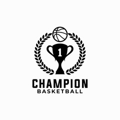 basketball vector graphic template with ribbon and wreath illustration for sport club.