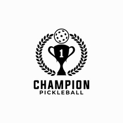 pickle ball vector graphic template with ribbon and wreath illustration for sport club.