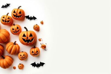 Hallowen stuff pumpkin white background top view with space for text