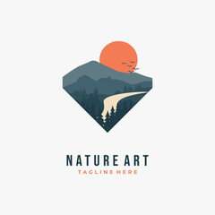 landscape outdoor vector template. creative nature graphic print shirt illustration.