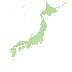 都道府県別の境界線が入った日本地図