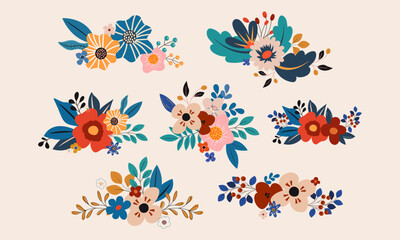 Vector floral bouquet collection set, colorful illustrations for wedding invitations, greetings, wallpapers, fashion, background.
