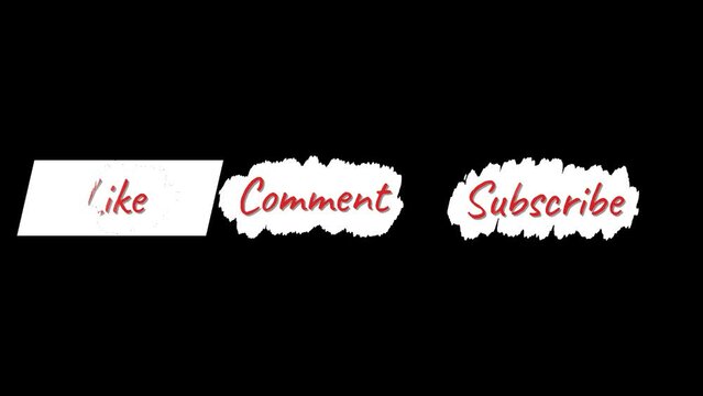 Like, Comment, and Subscribe tags animated in a charming hand-drawn style on transparent background. All on screen at once and individual for your YouTube needs.