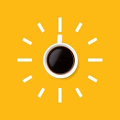 black coffee cup with clock dial concept of drink coffee