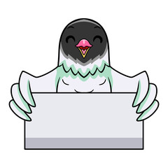 Cute agapornis malta lovebird cartoon holding blank sign