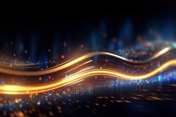 Fototapeta na wymiar abstract futuristic background with gold blue glowing neon moving high speed wave lines and bokeh lights. Data transfer concept Fantastic wallpaper, Ai Generative