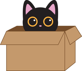 Black Cat in a cardboard box icon flat vector.