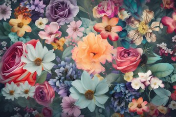 blossom pastel watercolor design color spring valentine background flower garden peonies. Generative AI.