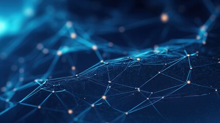 a blue background with dots and lines, in the style of intertwined networks, photobashing, selective focus, future tech, shaped canvas, precisionist lines and shapes, internet-inspired