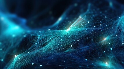 a blue background with dots and lines, in the style of intertwined networks, photobashing, selective focus, future tech, shaped canvas, precisionist lines and shapes, internet-inspired