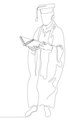 One continuous line of university student graduation celebration with books. Thin Line Illustration vector concept. Contour Drawing Creative ideas.