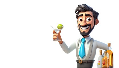 Obraz premium Caucasian Man Bartender Isolated White Background Good Looking With Copy Space Generative AI