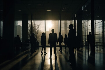 Obraz na płótnie Canvas Photo Blurry Several Silhouettes Of Business People, Generative AI