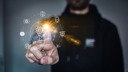 Chatbot conversation Ai Artificial Intelligence technology online customer service.Digital chatbot, robot application, OpenAI generate. Futuristic technology.Virtual assistant on internet