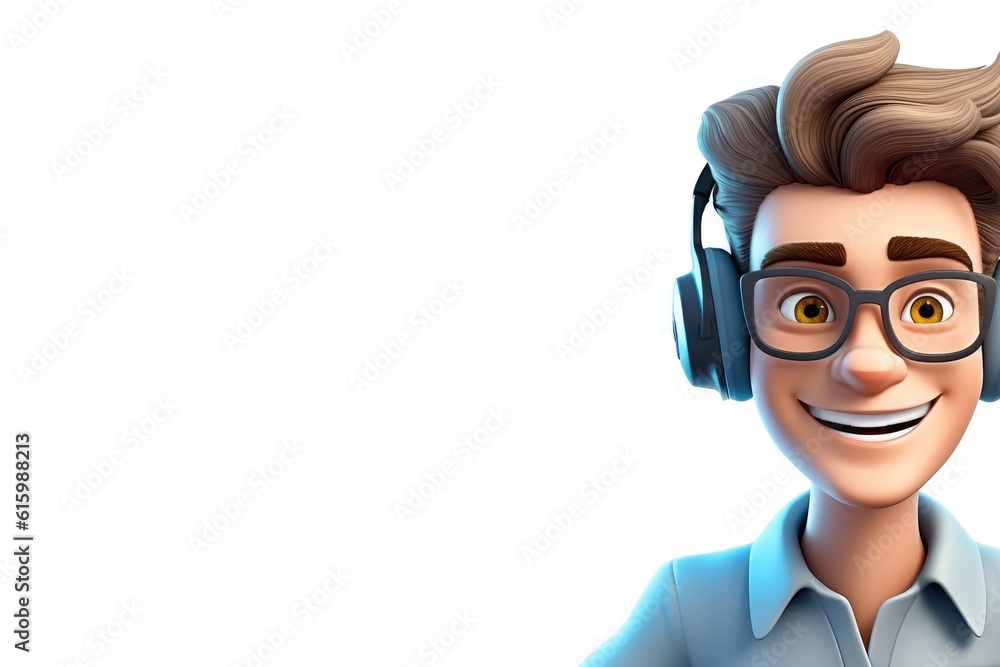 Poster caucasian man customer service representative isolated white backdrop handsome with copyspace genera