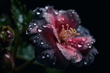 Close Up Shot Of A Flower In Full Bloom With Dew, Generative AI 