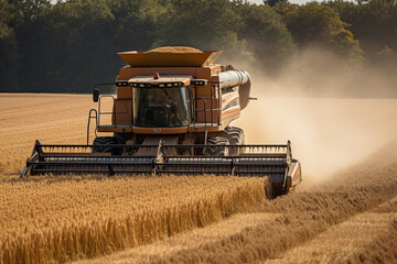 Fototapeta premium Combine Harvester Collecting Wheat in Field, Generative AI