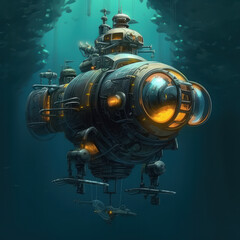 ubmarine in Deep Sea: Underwater Exploration and Marine Technology. Modern Submarine on a Mission.ai generative