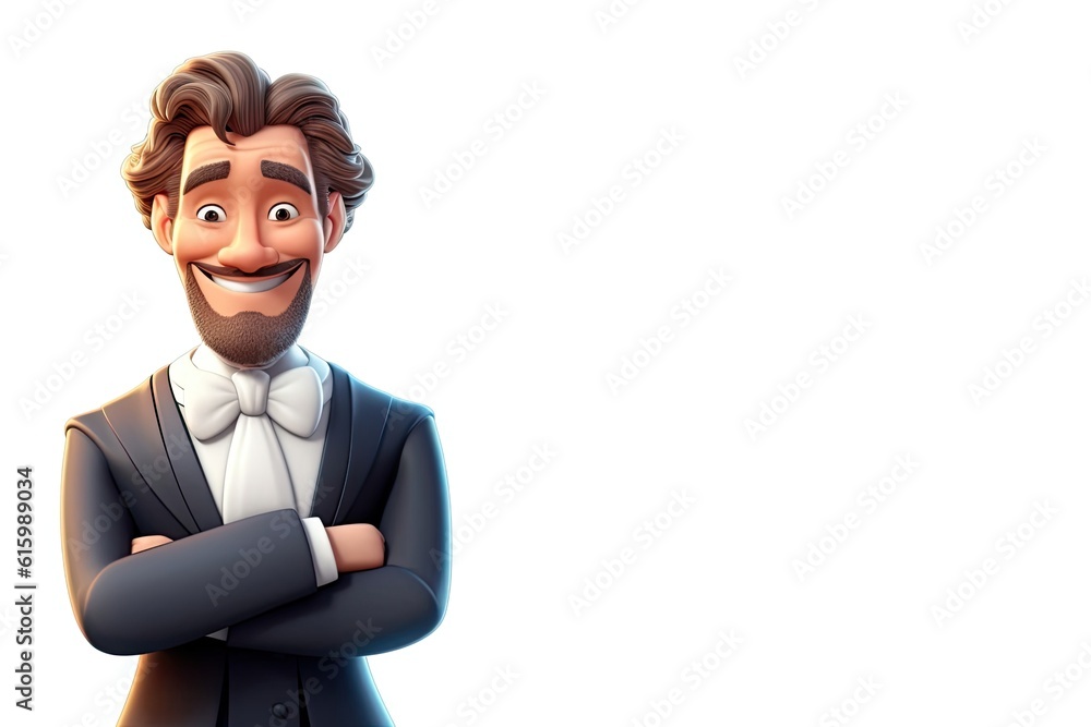 Poster caucasian man judge isolated white background charming with copyspace generative ai