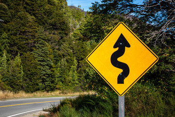 Curve and counter-curve indicator sign on Route 40, Bariloche, Argentina.