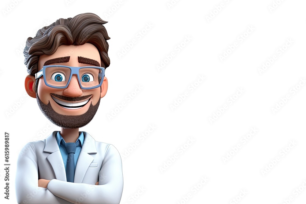 Poster caucasian man research scientist isolated white background charming with copy space generative ai
