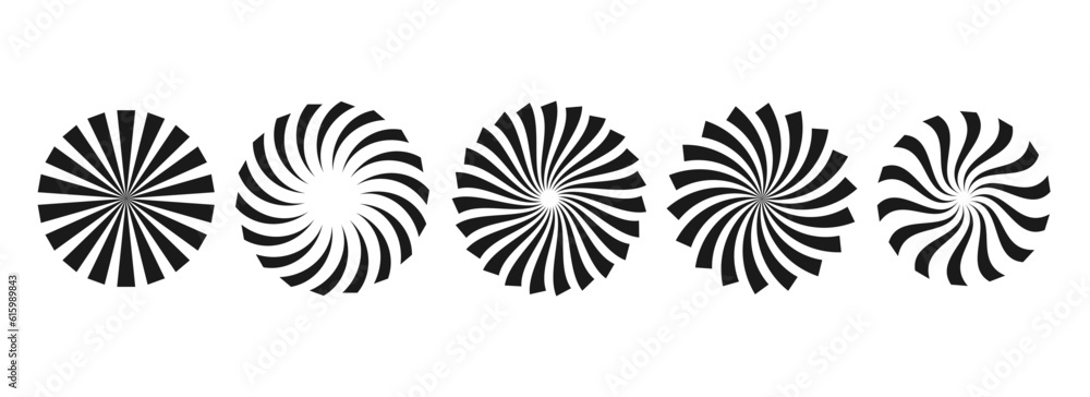 Poster Simple sunburst circles collection. Black radial stripe elements pack. Set of round rays and beams. Geometric stars pack. Vector illustration concept for banner, badge, sticker, poster.